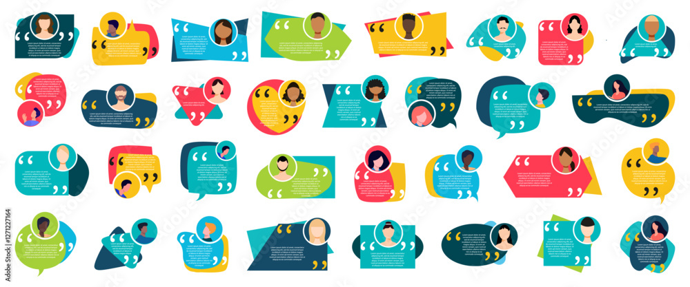 Poster testimonial speech bubble with people avatar in a flat design. quote speech bubble boxes with user i