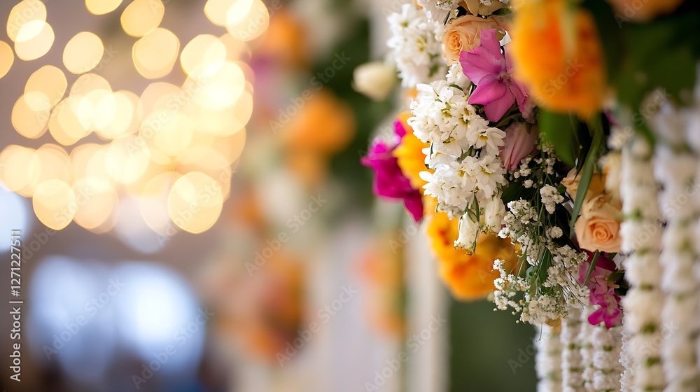Poster colorful floral arrangement with blurred lights in the background creating a dreamy atmosphere : gen