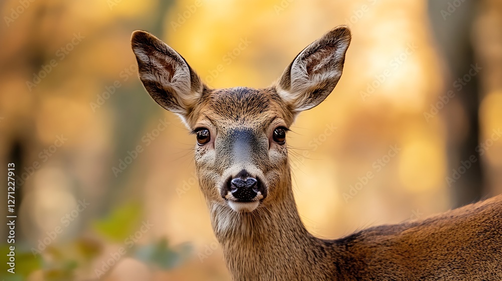 Poster Captivating portrait of a deer in a serene forest setting surrounded by autumn colors : Generative AI