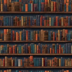 Digital matte painting with a pattern with books stacked in a bookcase.