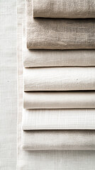 Wrinkled linen cloth folded napkins, top view. Natural linen fabric texture. Textured fabric background. Concept of using natural eco-friendly materials