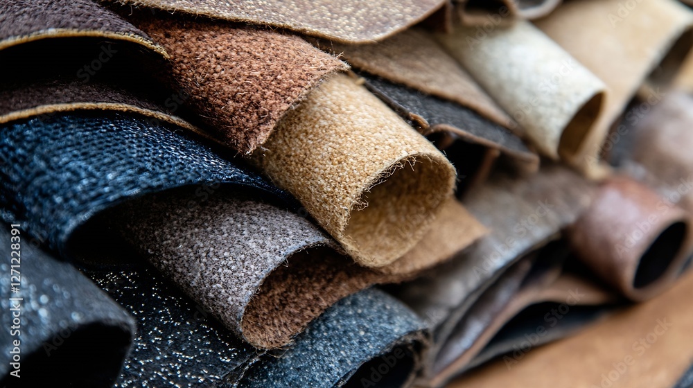 Aufkleber variety of highquality leather samples neatly rolled showcasing rich textures and colors for design 