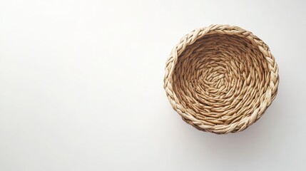 Natural Woven Basket on White Background Top View with Space for Customization