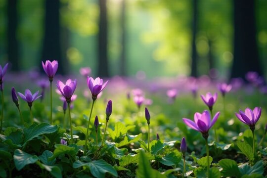 Purple asfodelo blooms in a wild forest clearing, forest, greenery