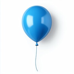 A single realistic blue balloon, slightly inflated, tied at the bottom, smooth latex texture, isolated on a clean white background, hyper-realistic lighting and details.