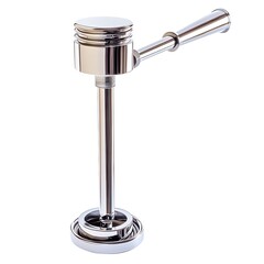 Obraz premium A shiny silver-colored metallic faucet, isolated on a white background.