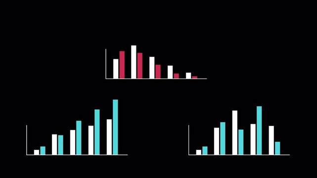 Set of 2 colors comparison simple Bar Charts, Financial Business Analytics, Performance, growth, loss, profit, decrease,increase, random data, motion graphic on a transparent background, alpha channel