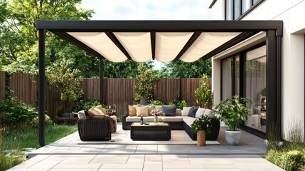 Modern Outdoor Patio Design with Retractable Pergola