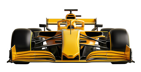 High-performance formula racing race car in bright yellow isolated on white background showcasing advanced design and aerodynamics motorsport concept