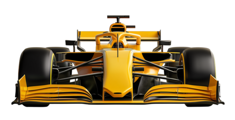 High-performance formula racing race car in bright yellow isolated on white background showcasing advanced design and aerodynamics motorsport concept