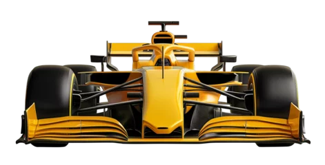 Naadloos Fotobehang Airtex High-performance formula racing race car in bright yellow isolated on white background showcasing advanced design and aerodynamics motorsport concept © stockphoto-graf