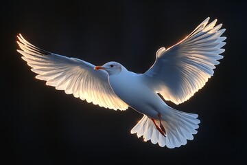 Obraz premium Majestic Bird in Flight with Backlit Wings During Golden Hour Glow