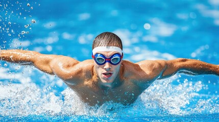 Naklejka premium Swimmer in Action: Butterfly Stroke Mastery