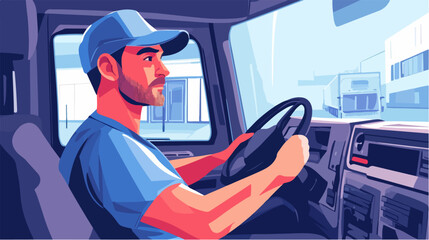 Illustration of a truck driver. Trucker. Man behind the wheel. Driver.