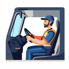 Illustration of a truck driver. Trucker. Man behind the wheel. Driver.