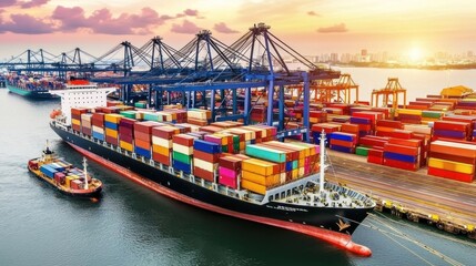 Naklejka premium Overview of Container Shipping and Port Operations