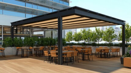 Obraz premium Modern Outdoor Patio Design with Retractable Shade Structure