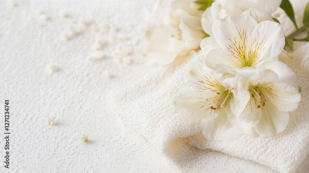 Leinwandbilder delicate white flowers resting on a soft towel creating a serene calming scene : generative ai
