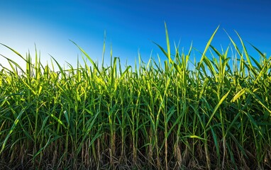 Fototapeta premium A field of sugarcane under a clear blue sky