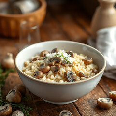 Rustic Mushroom Risotto Warm Lighting Cozy Italian Ambiance