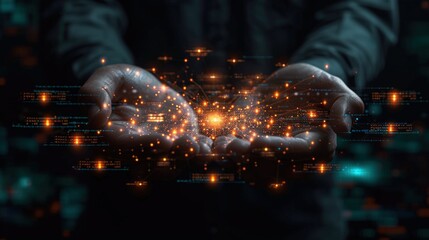 Hand holding digital network symbol backgrounds