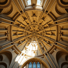 Obraz premium Ornate Gothic Ceiling with Intricate Details Illuminated by Natural Light, heraldry