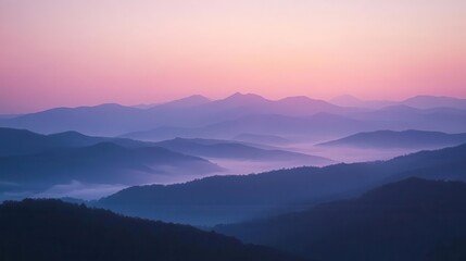 Fototapeta premium Landscapes, close-up of misty mountains at sunrise, soft colors in the background