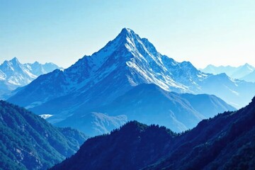 Fototapeta premium Abstract blue stripes covering a mountain peak, breathtaking scenery, abstract art, unique perspective