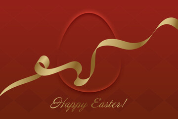 Joyful Easter. Festive greeting, golden ribbon on rich red background, Christian celebration, resurrection, faith, prayer, warmth, renewal, divine blessing, spiritual harmony.