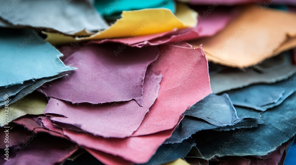 Aufkleber Colorful Piles of Fabric Scraps Showcasing a Variety of Textures and Patterns : Generative AI