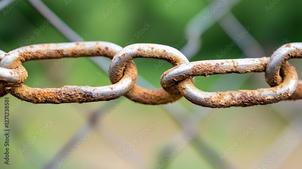 Poster Closeup View of Rusty Chain Links Highlighting Weathered Metal and Textured Surface : Generative AI
