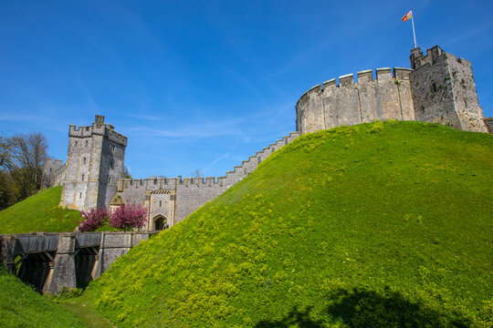 Bevis Tower and the Keep at Arundel Castle in West Sussex, UK
