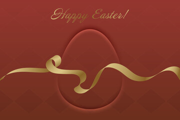 Divine Celebration. Elegant Easter greeting, golden ribbon, deep red background, Christian faith, holy day, spiritual joy, resurrection, blessings, church tradition, devotion.