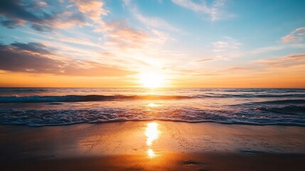 Stunning sunset over the ocean with vivid colors reflecting on the water : Generative AI