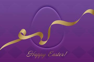 Rebirth and Joy. Easter greeting card, golden ribbon, warm purple background, sacred tradition, faith, spring renewal, prayer, divine love, resurrection, peace, joy.