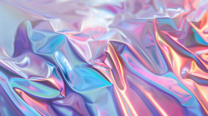 Fototapeta premium Iridescent crumpled foil fabric reflecting vibrant colors in soft lighting