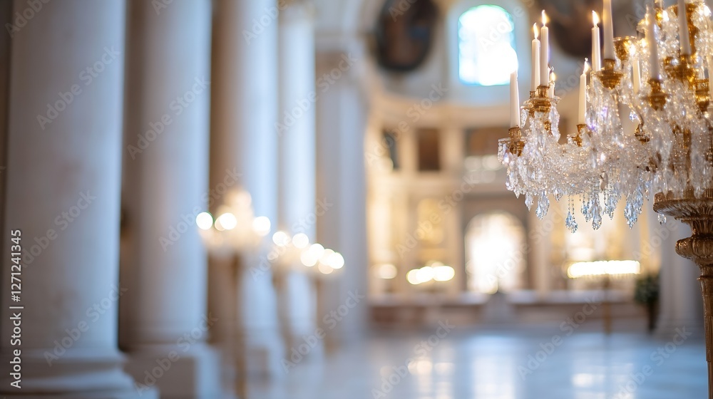Poster elegant chandelier softly illuminated in a grand architectural space showcasing intricate details an