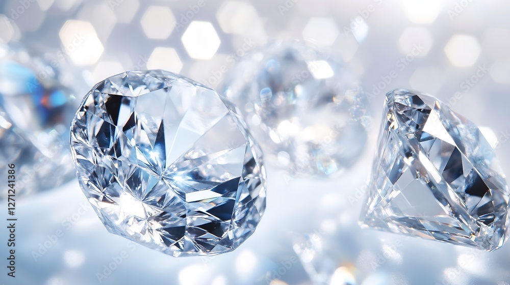 Poster sparkling diamonds arranged elegantly on soft background highlighting their brilliance and luxurious