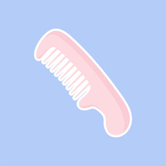 Comb. A pink plastic comb on a blue background. Used for hair care, detangling, and grooming. Essential for personal hygiene and beauty routines