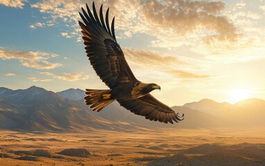 Fototapeta premium A majestic eagle soaring over a vast nature reserve