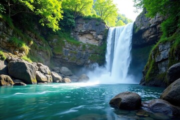 Majestic waters cascade down stone formations, river, landscape, water