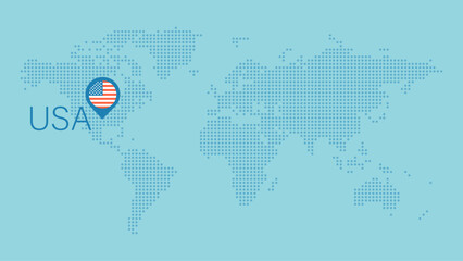 United States of America, USA flag map pin icon. Vector world background. Illustration for infographic element, american sign, global business, web design, presentation, travel
