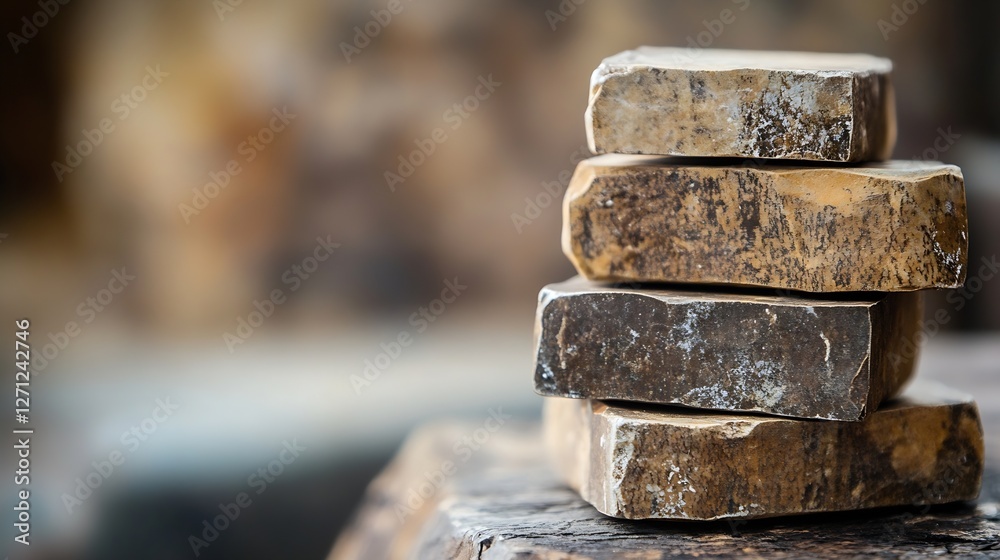Aufkleber four stacked rough stones arranged artfully on a blurred background for a serene and calming aesthet