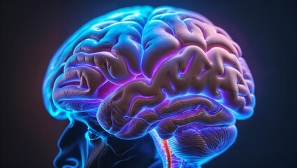 Obraz premium An image depicting a brain highlighted in blue and red, showcasing distinct areas of focus and activity