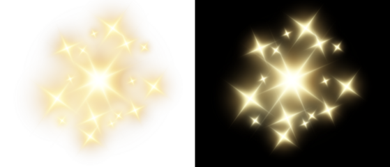 Png gold star light, sparkle. Yellow light effect. Shining light with yellow gold color. Png spotlight spark.Vector transparent sunlight special lens flare light effect