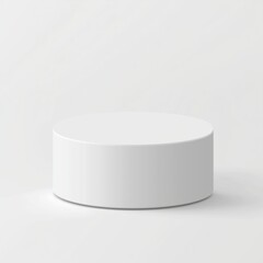 Realistic illustration of a white cylindrical podium with smooth sides, flat top, subtle shadows, and gradients, set against a clean white background with realistic lighting for clarity and sharpness.