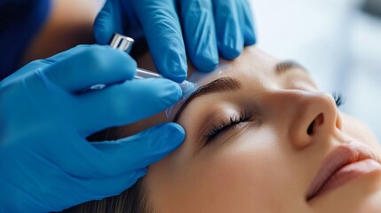 Naklejka premium A woman is receiving a facial beauty treatment in a spa salon.