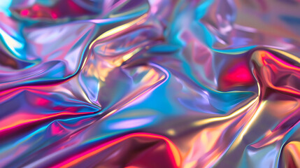 Fototapeta premium Colorful, iridescent fabric draped elegantly, showcasing vibrant hues and soft textures