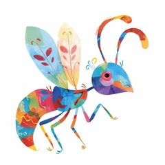 Obraz premium Vibrant Watercolor Illustration of a Colorful Cartoon Insect with Wings