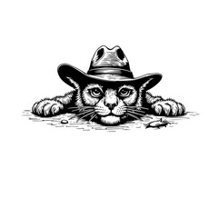 black cat with a hat on a white background